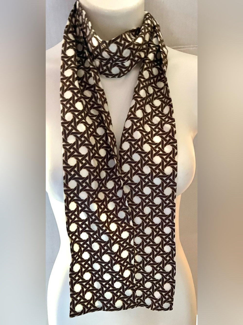 Talbots Silk Brown White Cane Print Scarf